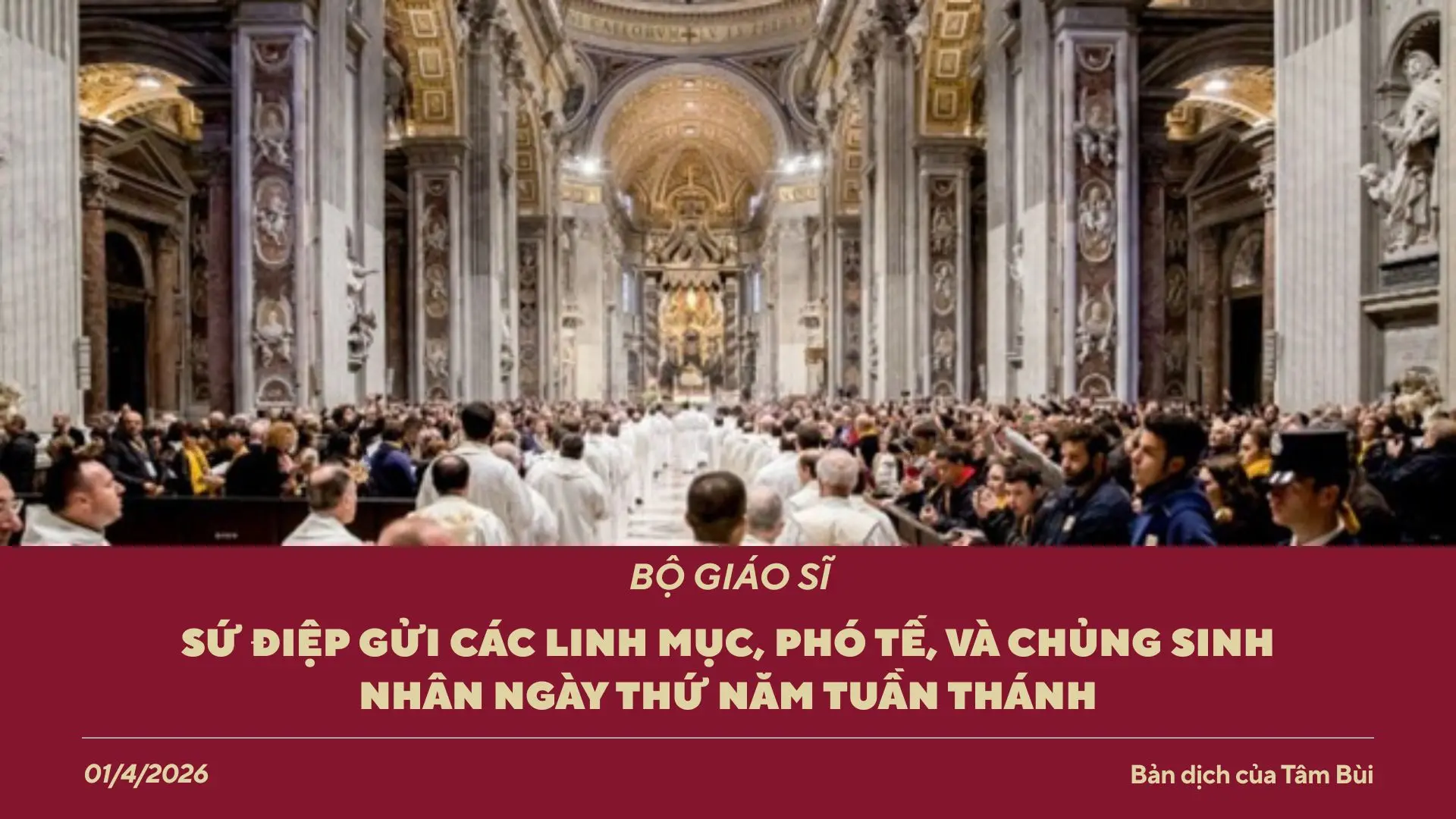 Sứ điệp Bộ Giáo sĩ gửi các linh mục, phó tế và chủng sinh nhân ngày Thứ Năm Tuần Thánh 2026
